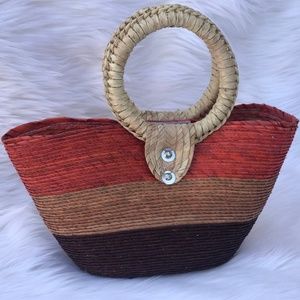 🌸 SALE 📦 3x$10 Summer bag - Purse- with handles Straw handbag Brown Tan Orange
